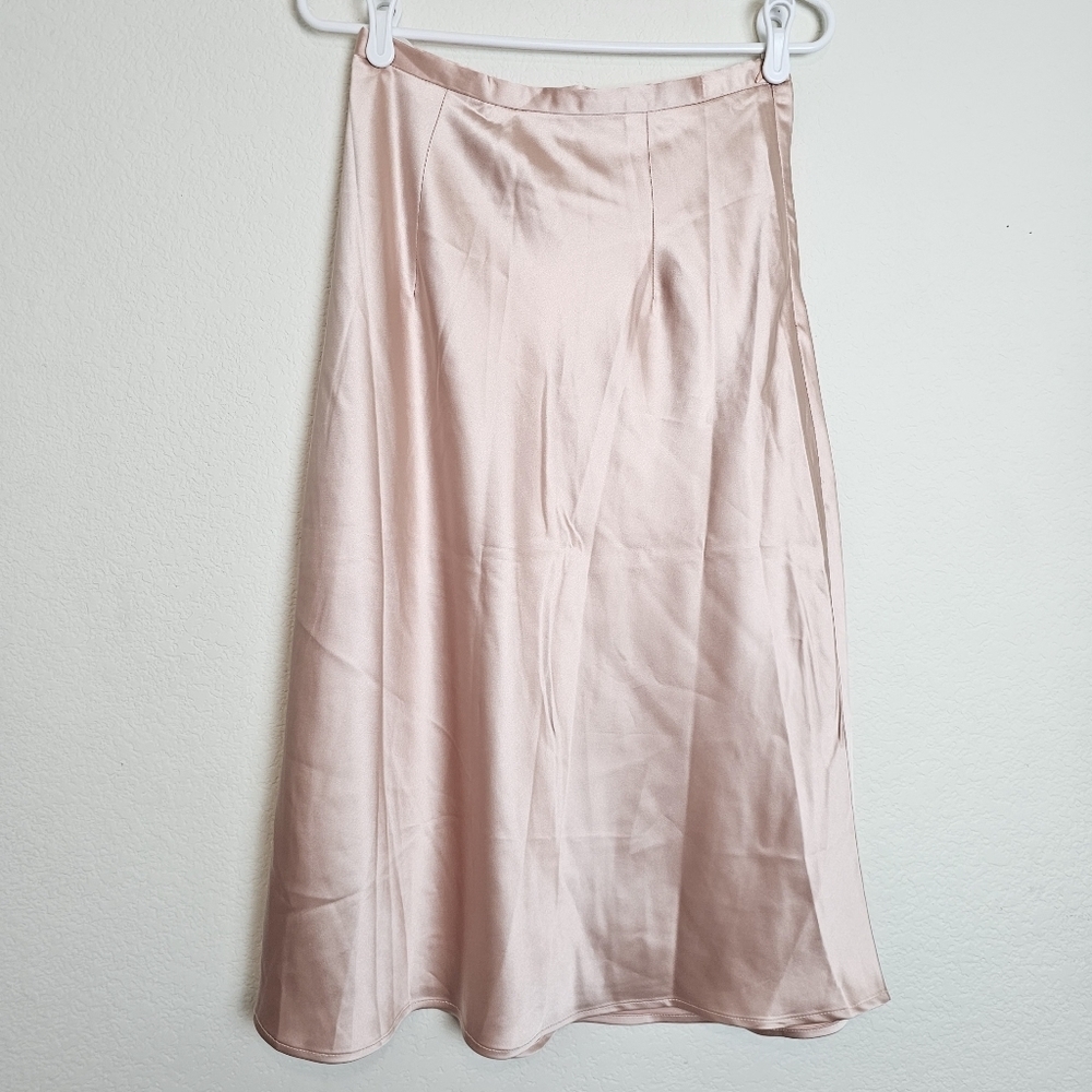 Commense Light Pink Satin Midi Skirt A-Line Size S Slip Skirt - Picture 2 of 9